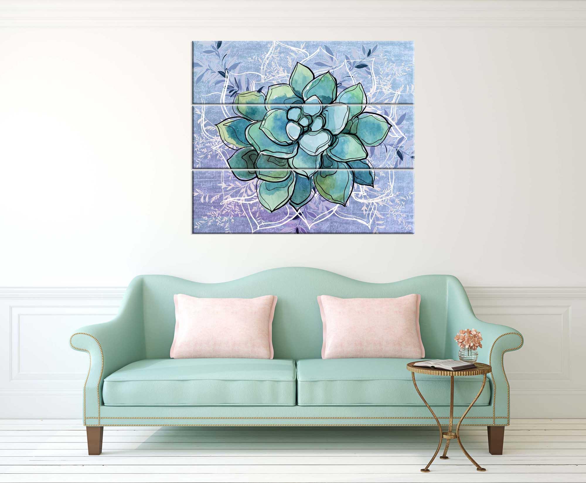 Modular picture - a beautiful green flower on a blue background
