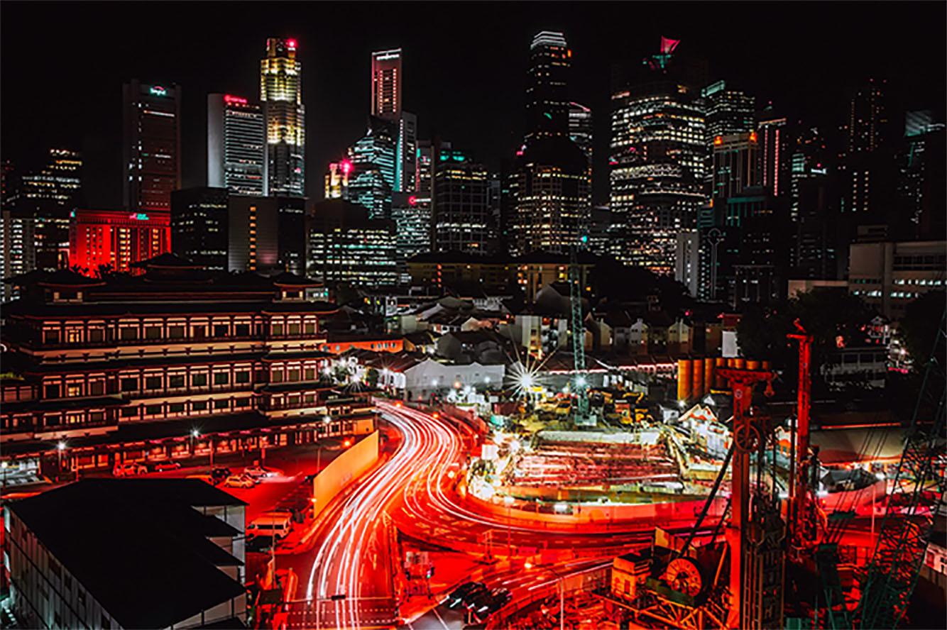 Nachtstraßen von Singapur