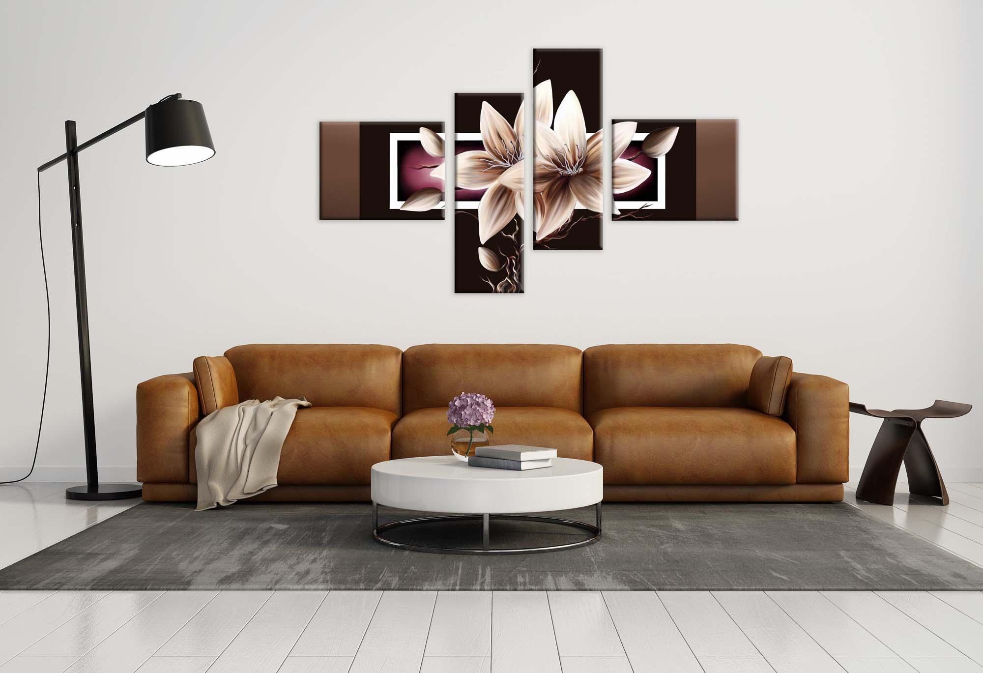 Modulares Bild - zarte Blumen auf schwarzem Hintergrund