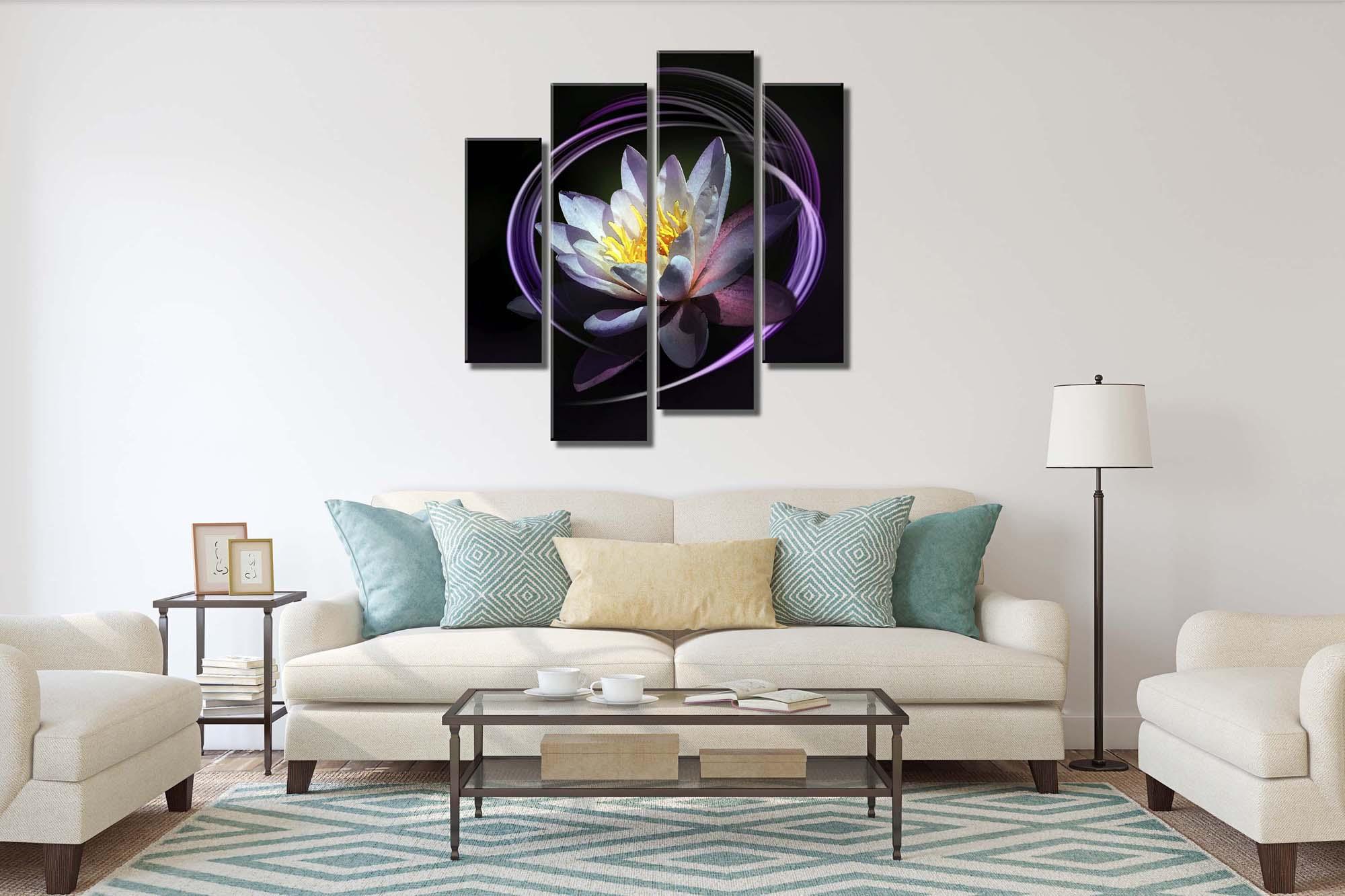 Modular picture - blooming water lily on a black background