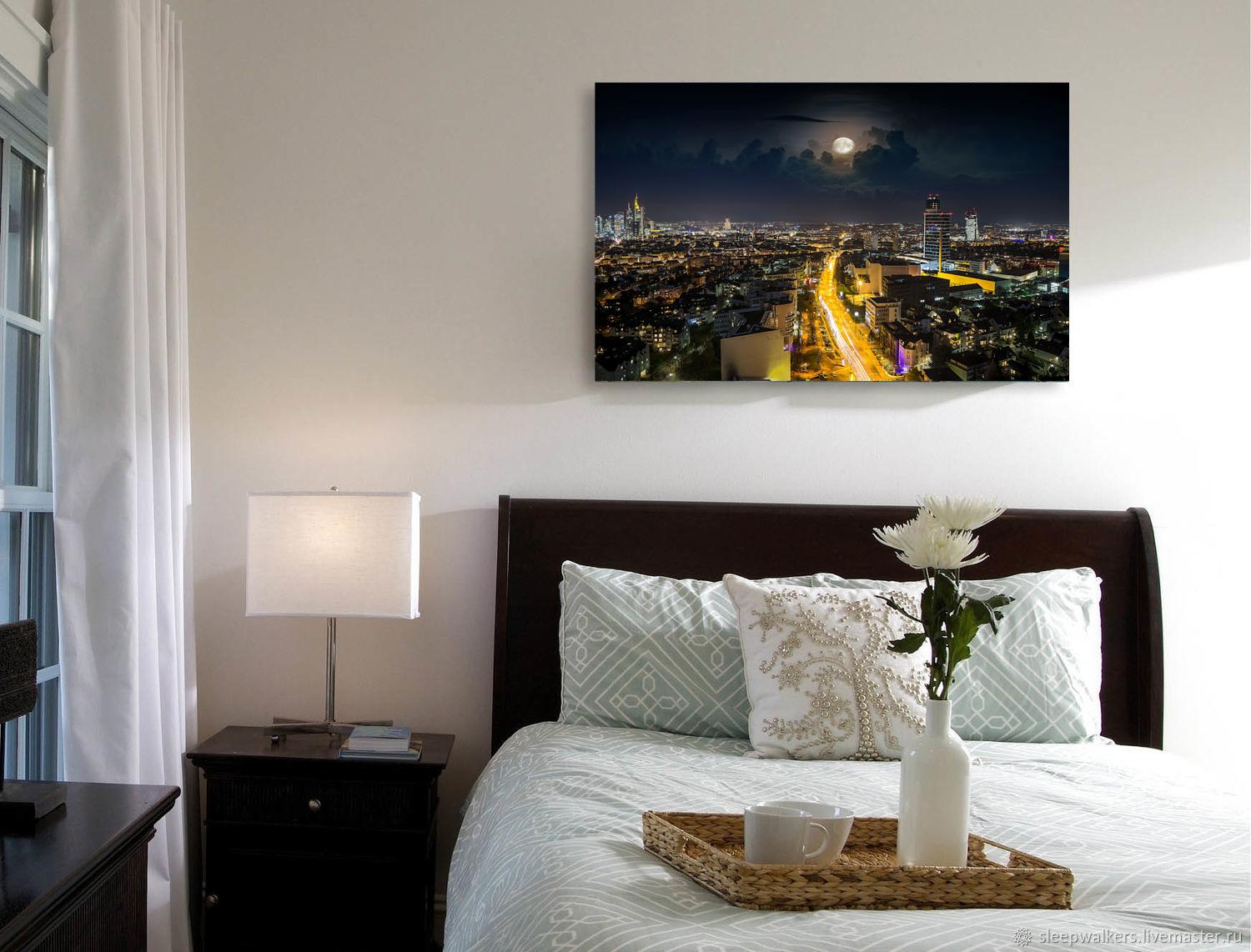 Photo painting on canvas - Night city urban landscape