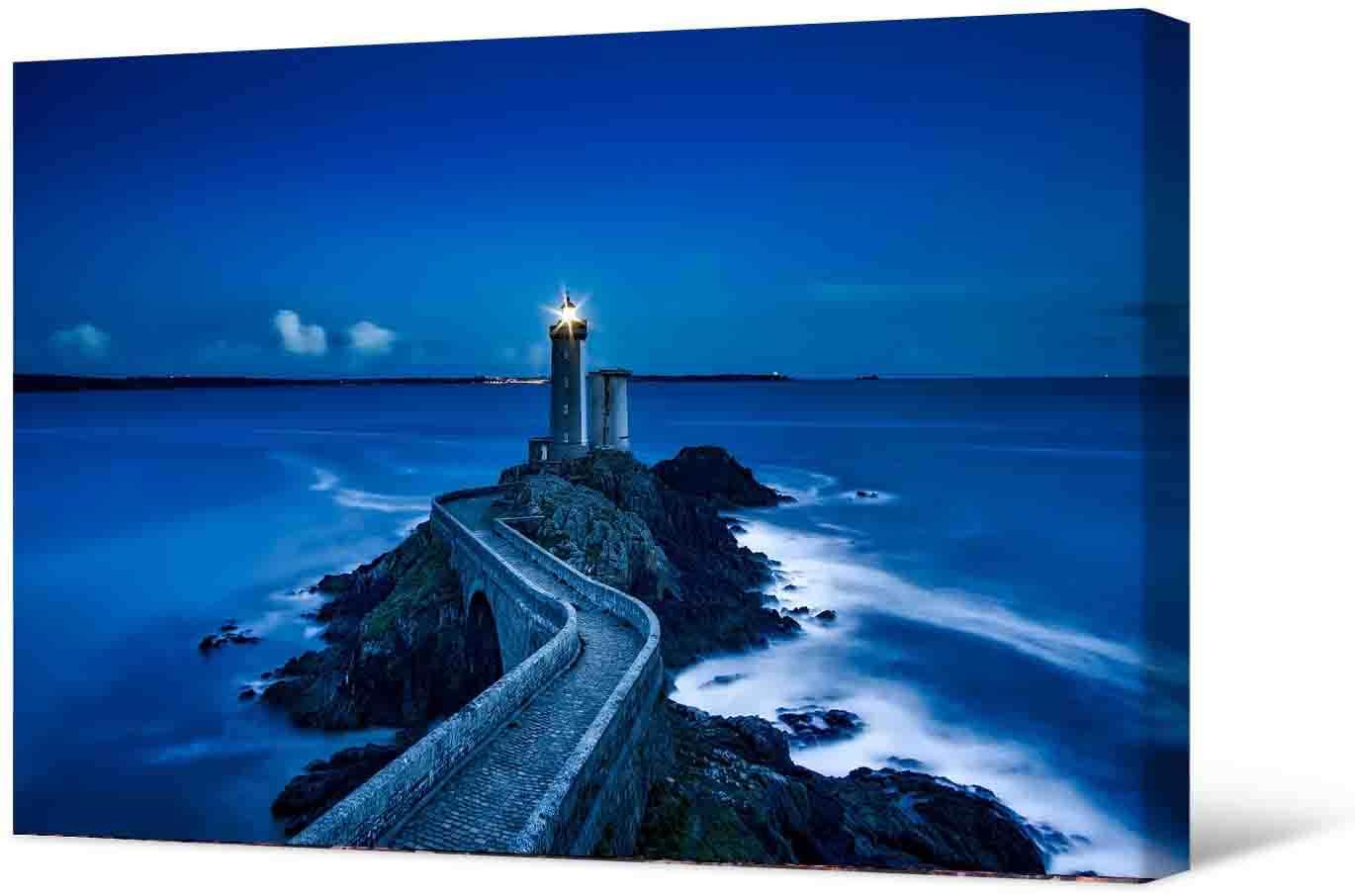Fotomalerei auf Leinwand - Weg zum nächtlichen Leuchtturm