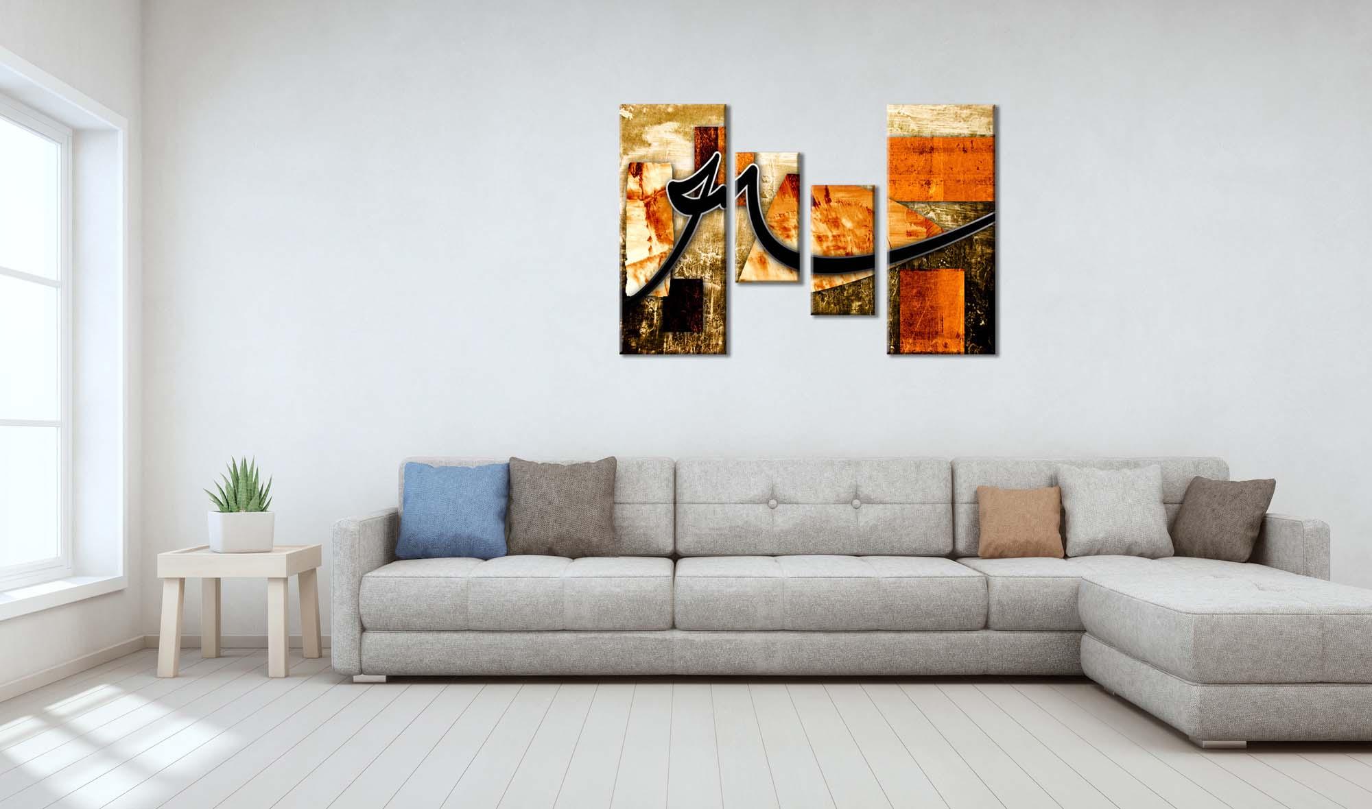 Modulares Bild - Abstraktion auf orangefarbenem Hintergrund