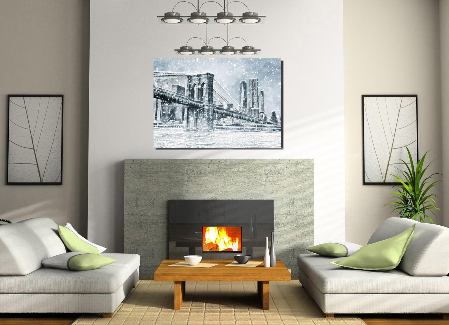 Fotomalerei auf Leinwand - Blick auf die Brooklyn Bridge im Winter
