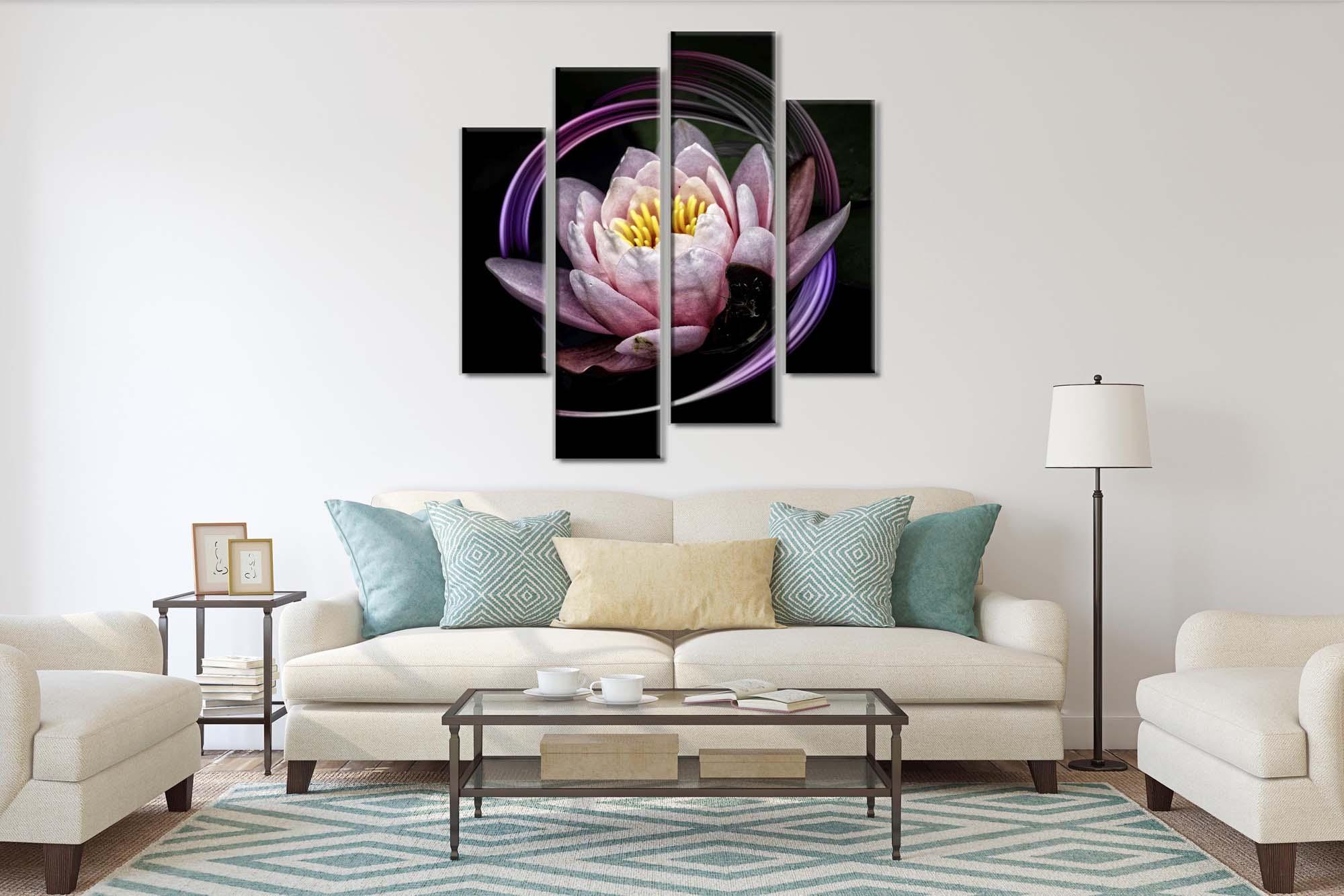 Modulares Bild - blühende Seerose auf schwarzem Hintergrund