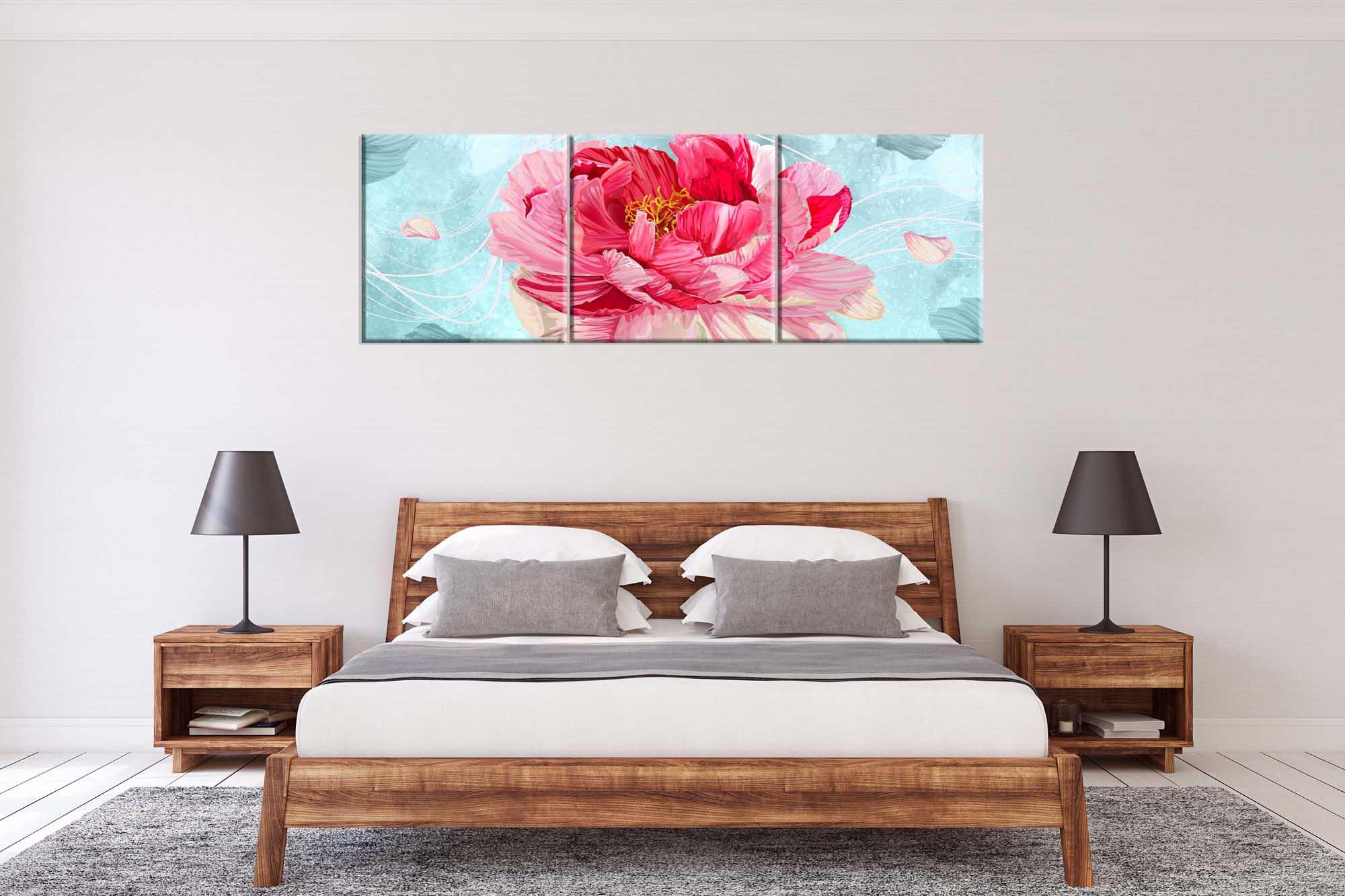 Modulares Bild - eine schöne rote Blume auf blauem Hintergrund