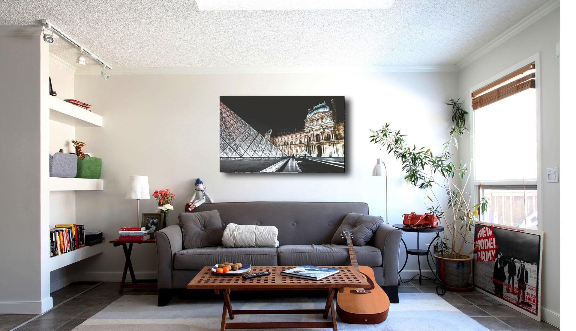 Photo painting on canvas - View of the Louvre at night