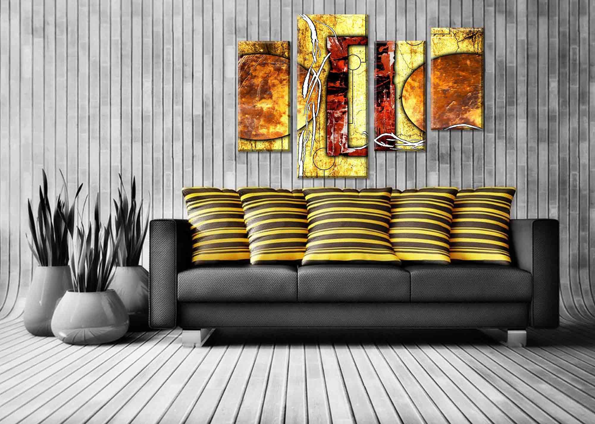 Modulares Bild - Abstraktionen auf gelbem Hintergrund