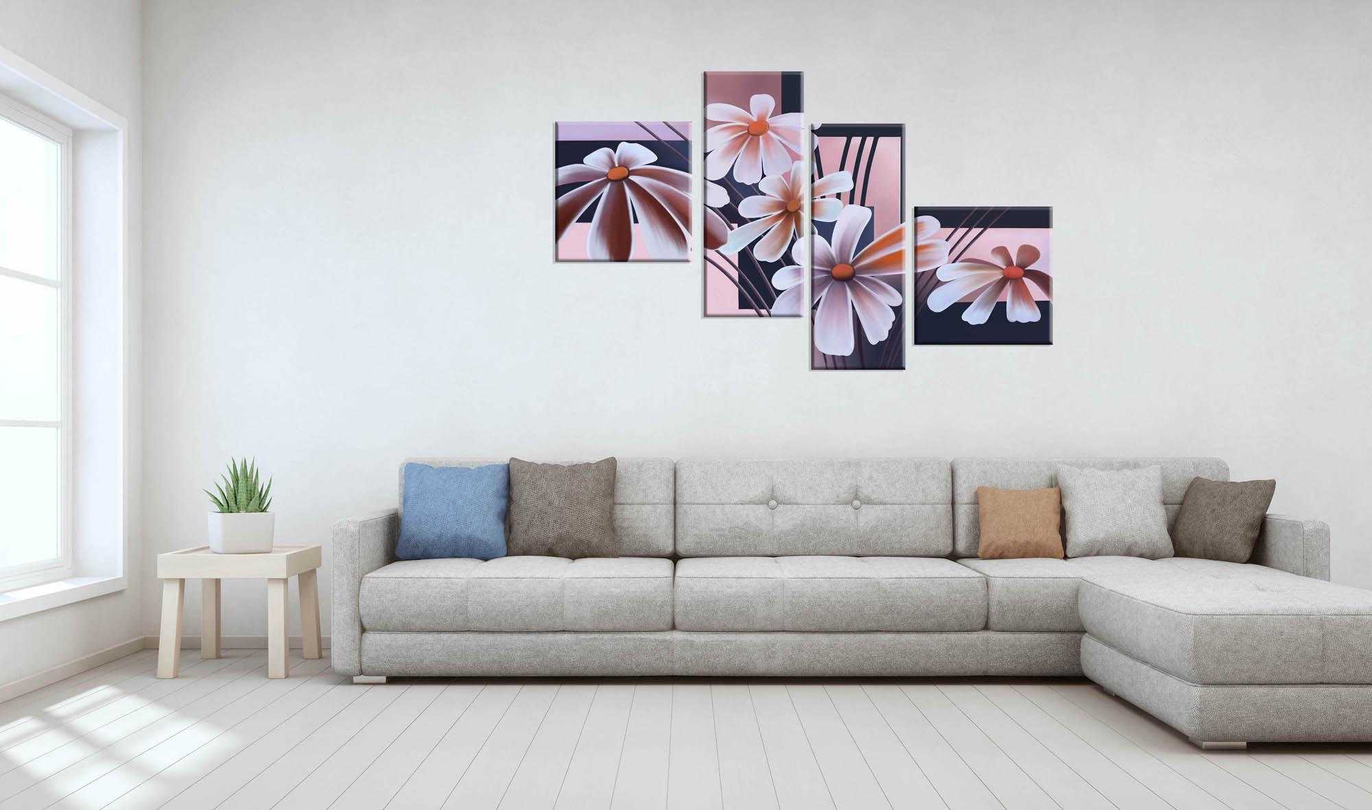 Modulares Bild - zarte Blumen auf rosa Hintergrund