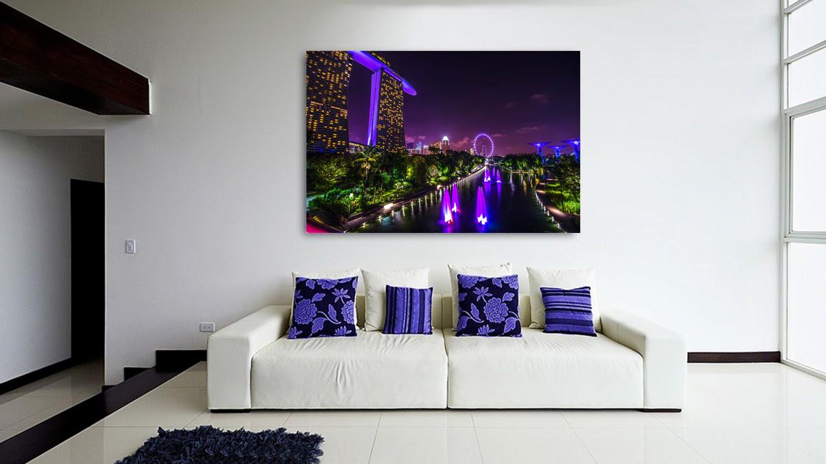 Photo painting on canvas - Night Marina Bay in Singapore