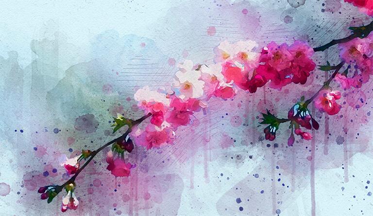 Watercolor flowering branch