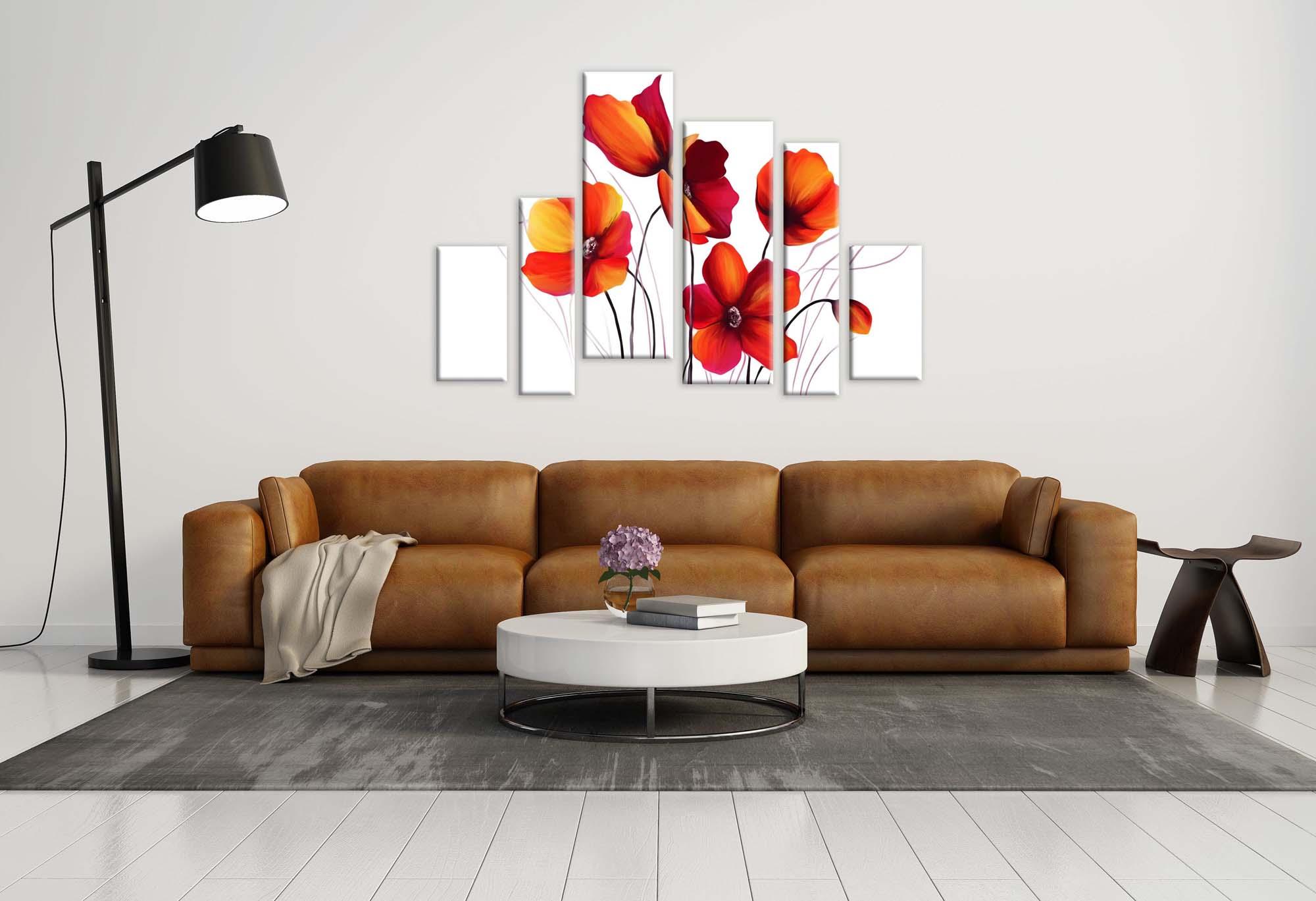 Modulares Bild - Mohnblumen auf weißem Hintergrund