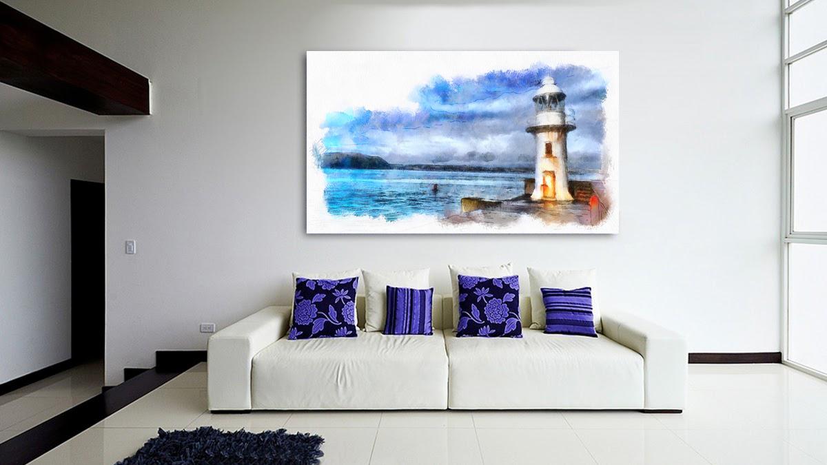 Fotomalerei auf Leinwand - Einsamer Leuchtturm am Ufer der Bucht